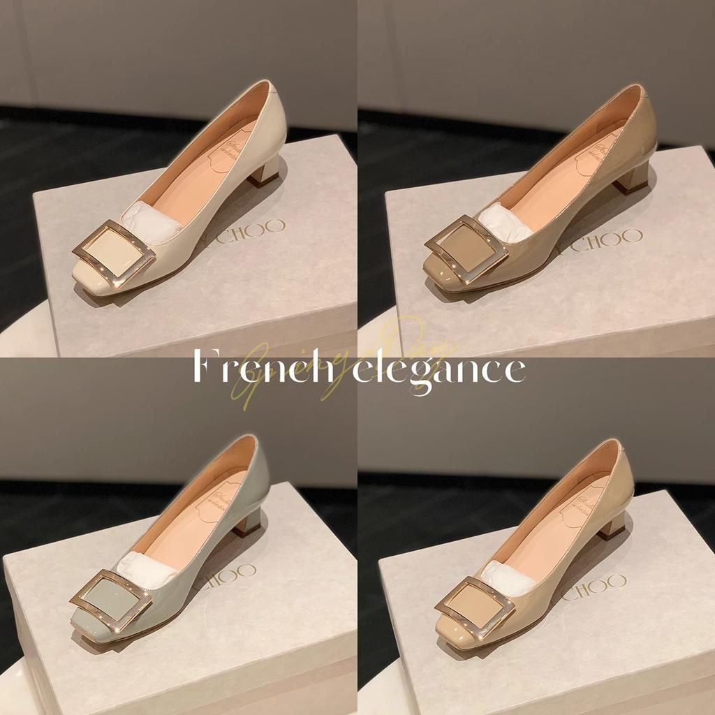 Grape Mother Studiolee Classic Square Buckle Small Square Head Shallow Mouth High Heels Women's Summer Thick Heel Flat Bottom Commuter Shoes