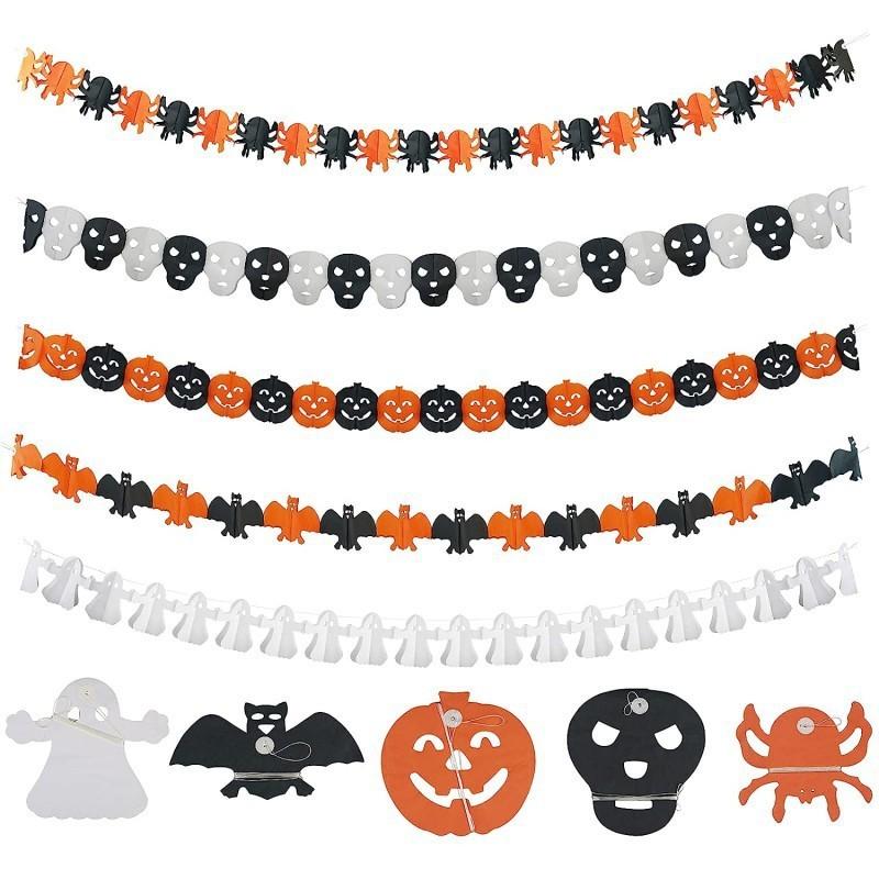 Mantle Hanging Decor Halloween Banner 3M Black Orange Paper Garland Spooky Pumpkins Bats Spider Party Decoration Solution