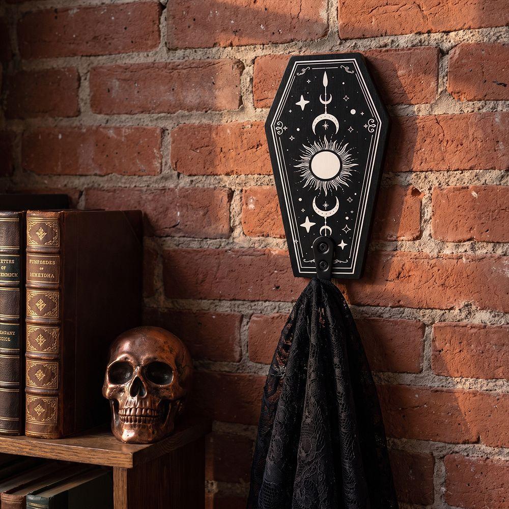 Wooden Hook Dark Lunar Phase Skull Wall Hanging Key Hook Retro Witch-style Wall Decoration Hanger