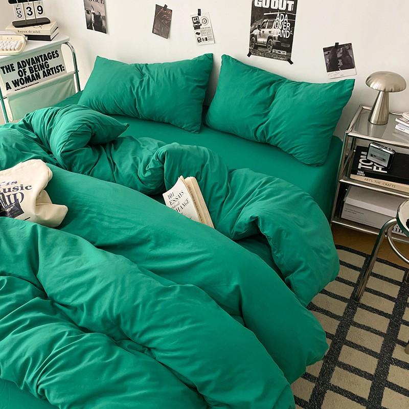 Soft Washed Cotton 4-Piece Bedding Set Pure Color Hypoallergenic Baby Safe Dormitory Use All Season