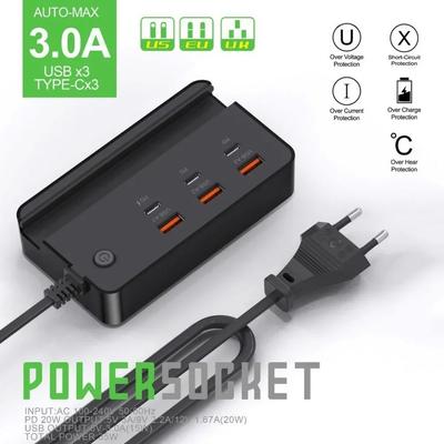 Πρίζα Φορτιστή Κινητού USB Type C 35W 6 Θύρες Γρήγορης Φόρτισης Πολύπριζο Γραφείου με Βάση Κινητού για iPhone Samsung Xiaomi Huawei