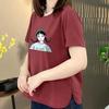 Women's Cute Foreign Trade Style Short Sleeve Cotton T-Shirt - Loose, Slimming, Printed Design for Age Reduction