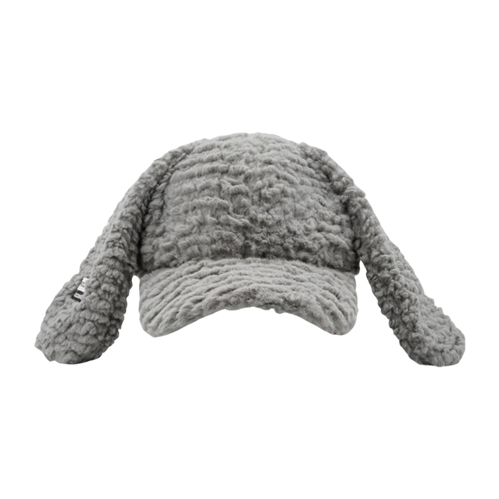 

Пушистая плюшевая шапка Зимняя теплая бейсболка с длинными кроличьими ушами Шапка для косплея для подростков Взрослая Унисекс Уличная головная одежда серый