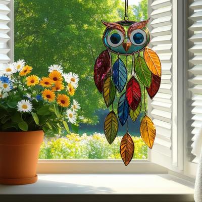 Owl Pendant Outdoor Hanging Decoration Realistic Looking Simple Installation Colorful Handmade Stained Owl Ornament