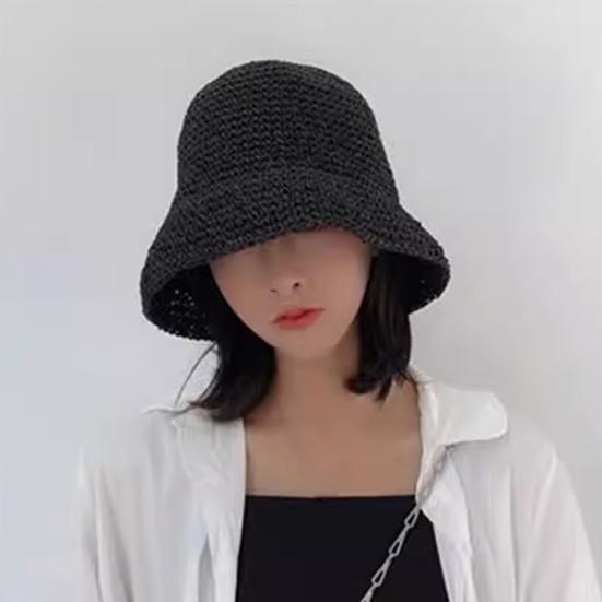 Summer Hat Versatile Solid Color Short Basin Knitted Straw Hat Fashion