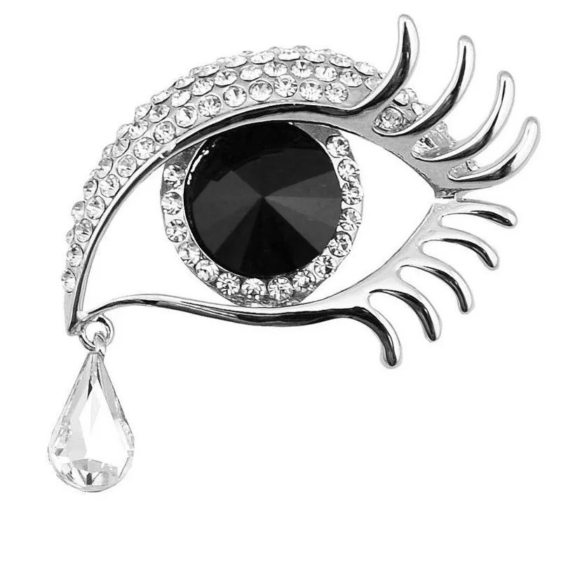 Fashion Tearful Big Eyed Crystal Brooch Diamond Studded Long Eyelashes Eye And Chest Flowers UNISEX Banquet Dresses Accessories