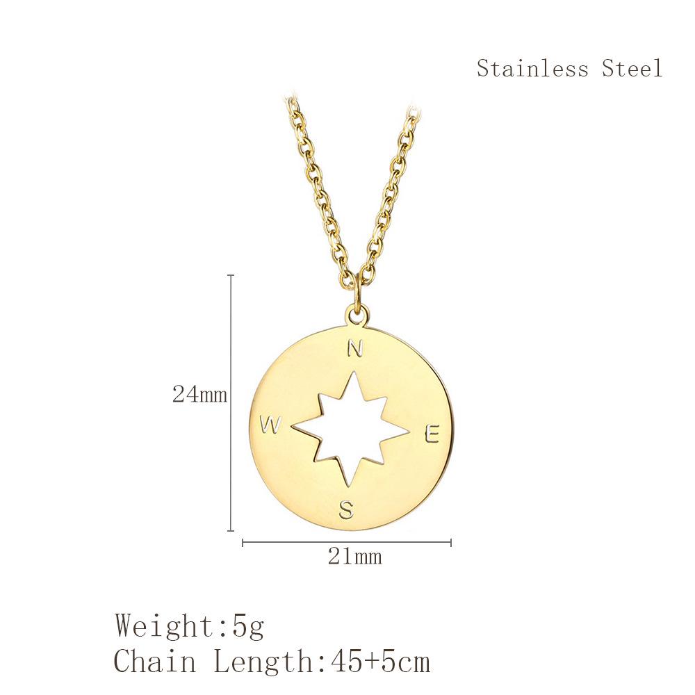 Minimalist Titanium Steel Compass Necklace: Versatile Unisex Pendant on a Short Stainless Steel Clavicle Chain