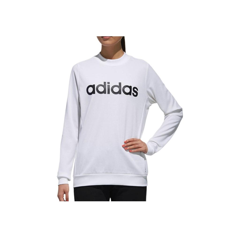 adidas Contrast Logo Print Crew Neck Sweatshirt Women Tops White DX0660
