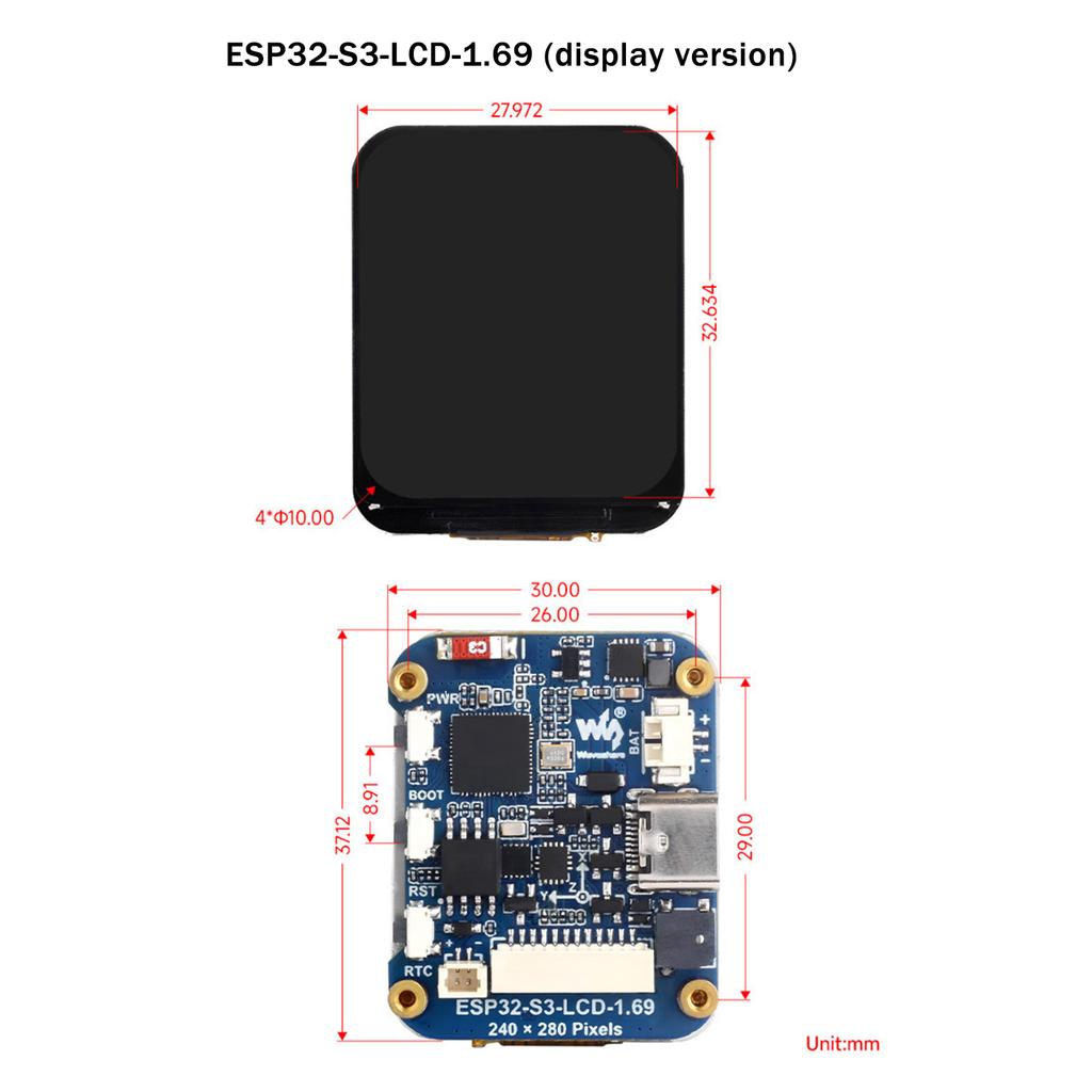Esp32 Development Board 1.69-Inch 262K Ips Touch Lcd Display Tft Lcd Screen Module 240X280 Wifi Bluetooth Smart Display