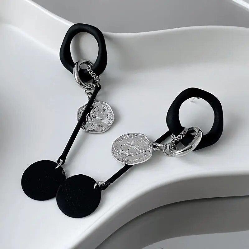 Cercei cu pandantiv cu portret lung negru, Europa și Statele Unite ale Americii, cu temperament, cercei cu ciucuri de modă, cadou de bijuterii pentru femei