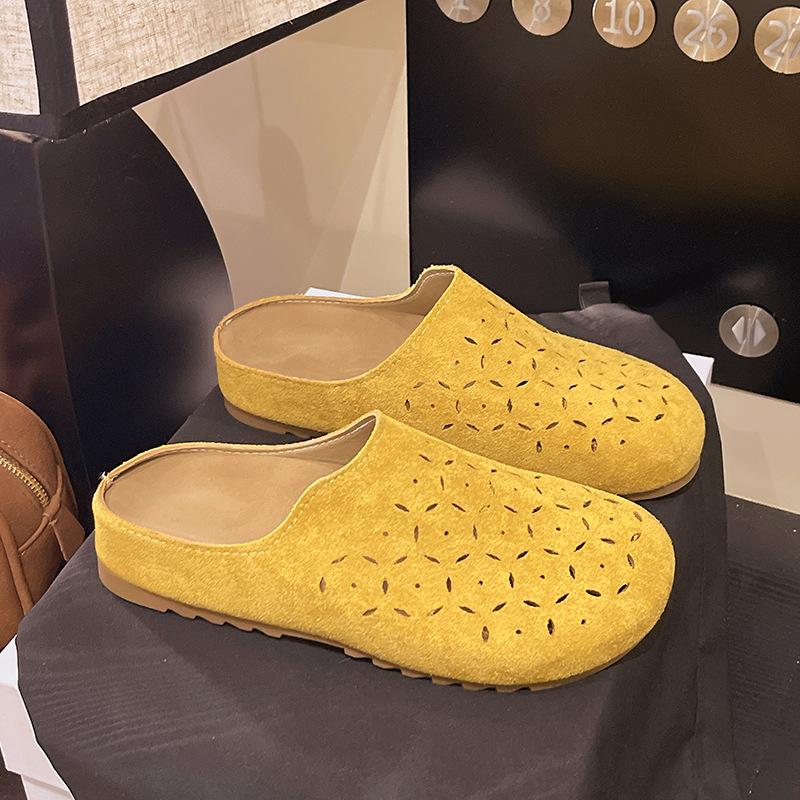 New cowhide thick-soled bag head half slippers women's summer wear hollow hole shoes one foot sandals