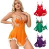 Plus Size Sexy Babydoll Nightdress for Women, V Neck Lace Sheer Mesh Nightgown, Spaghetti Strap Chemise Slip Dress with Thong