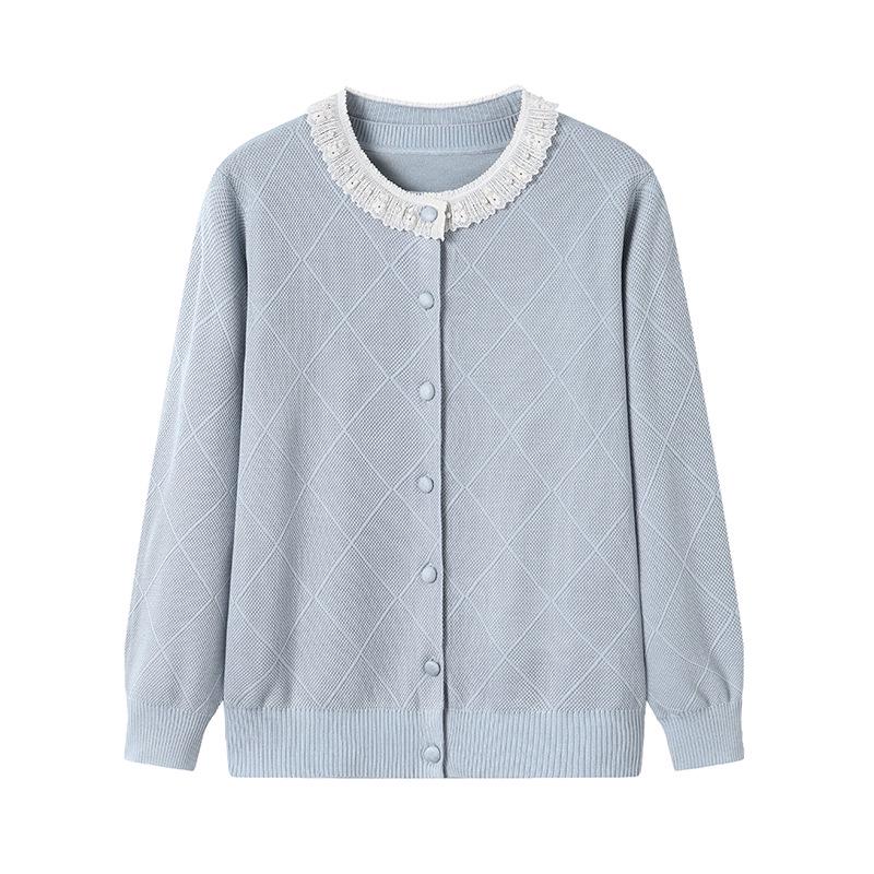 Spring Knit Two-Piece Set: Lightweight Cardigan and Short-Sleeved Top for Middle-Aged and Elderly Women