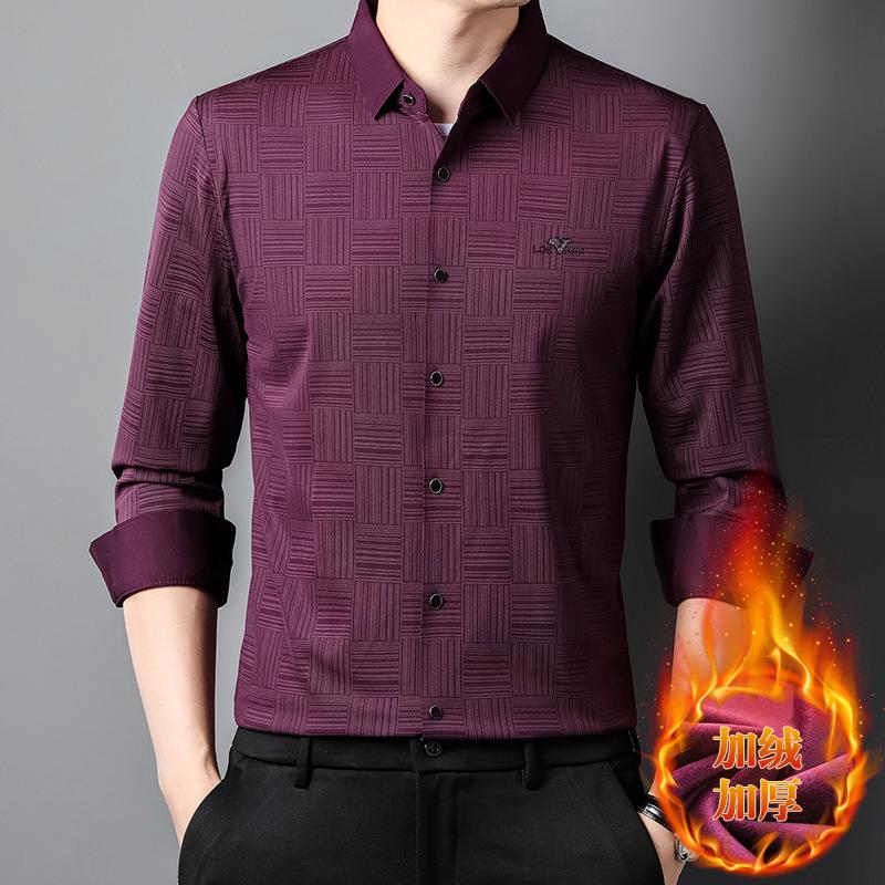 Autumn and Winter New Men Plus Fleece Long-sleeved Shirt Young Warm Shirt
