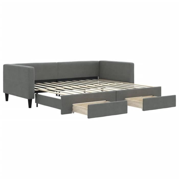 VidaXL Daybed with Trundle and Drawers Dark Grey 90x200 Cm Fabric 3196615