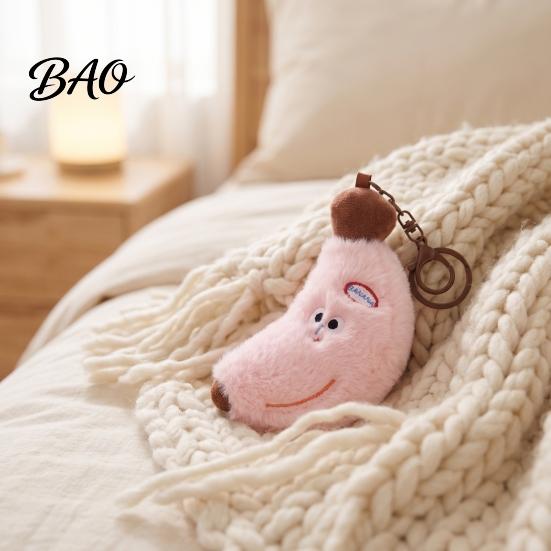 Kawaii Banana Bag Pendant Cute Plush Keychain, Soft Stuffed Fruit Adorable Keychain with Embroidered Face, Cartoon Charm for Backpack Vivid Expression