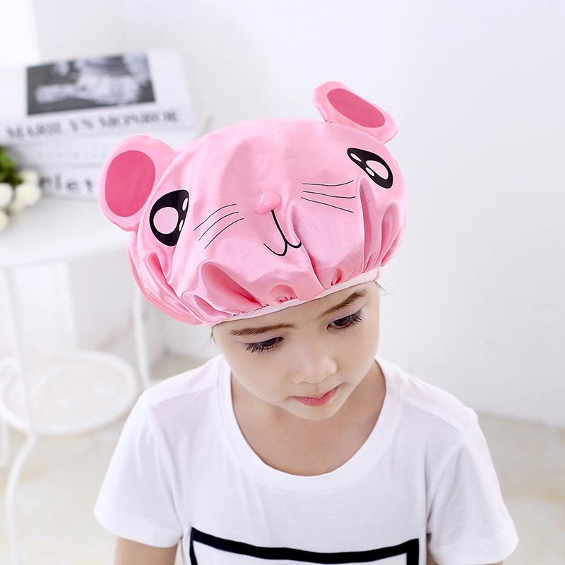 Cartoon Shower Cap Double-Layer Creative Waterproof Color Ding Cute Shampoo Cap Children'S Shower Cap Head Cover Peva Shower Cap