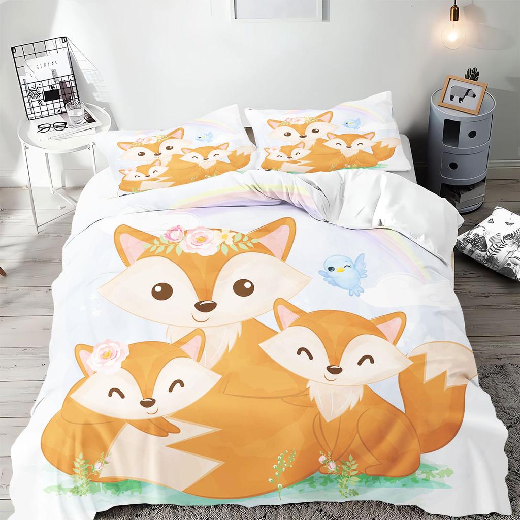 Anime Desene Animate Animal Vulpe Husă de Plapumă Lenjerie de Pat Față de Pernă Imprimat Set Copii și Adulți Mărime Queen Imprimare Reactivă Plapumă