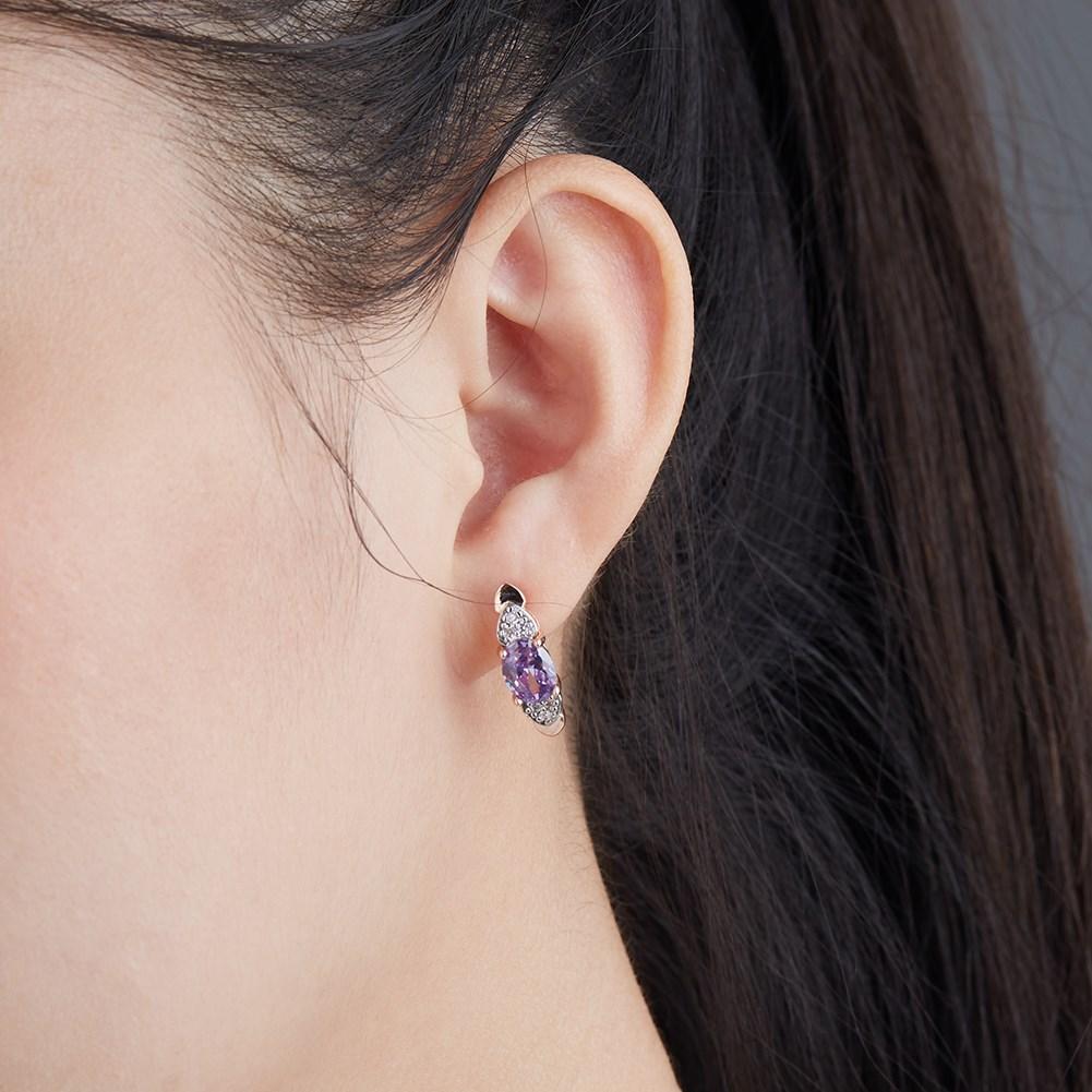 Gorgeous Purple Zircon Drop Earrings for Women Rose Gold Color Fashion Jewelry Wedding Accessories