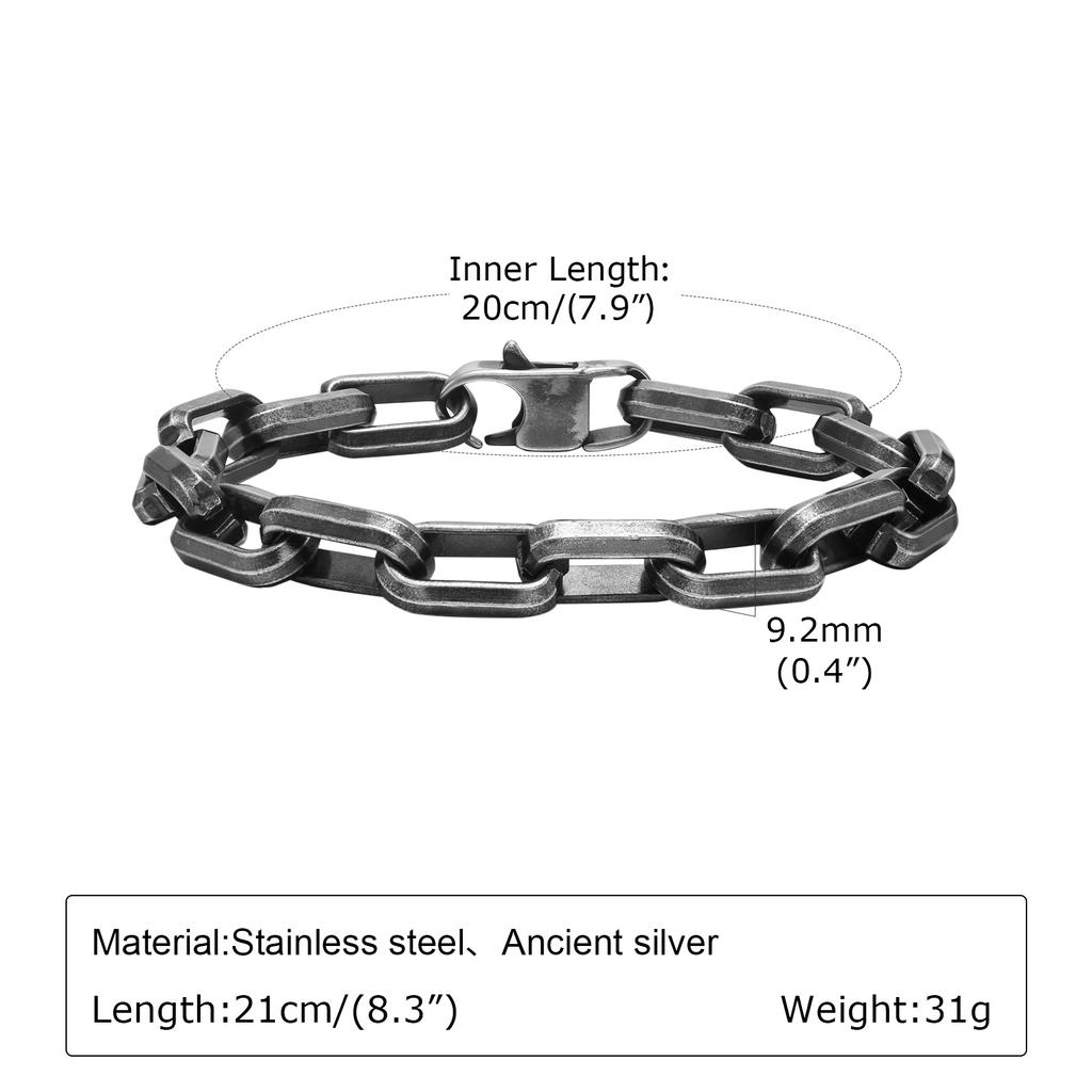 Casual Rectangle Chain Bracelets for Men Boys,Silver Color Stainless Steel Wristband,Punk Anniversary Jewelry Gifts