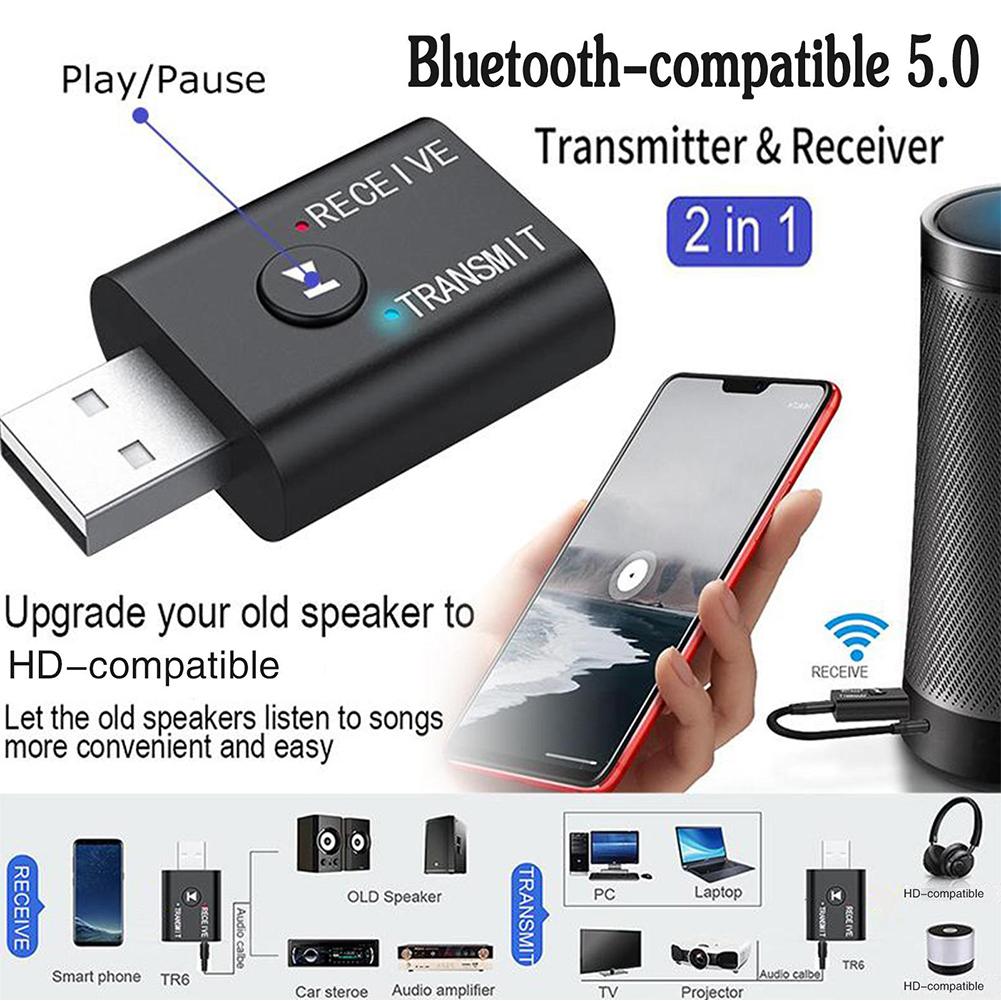 2 IN 1 USB Bluetooth 5.0 Adapter Sender 3,5 mm AUX Empfänger TV Bluetooth Buchse Für PC Headset N7Q5