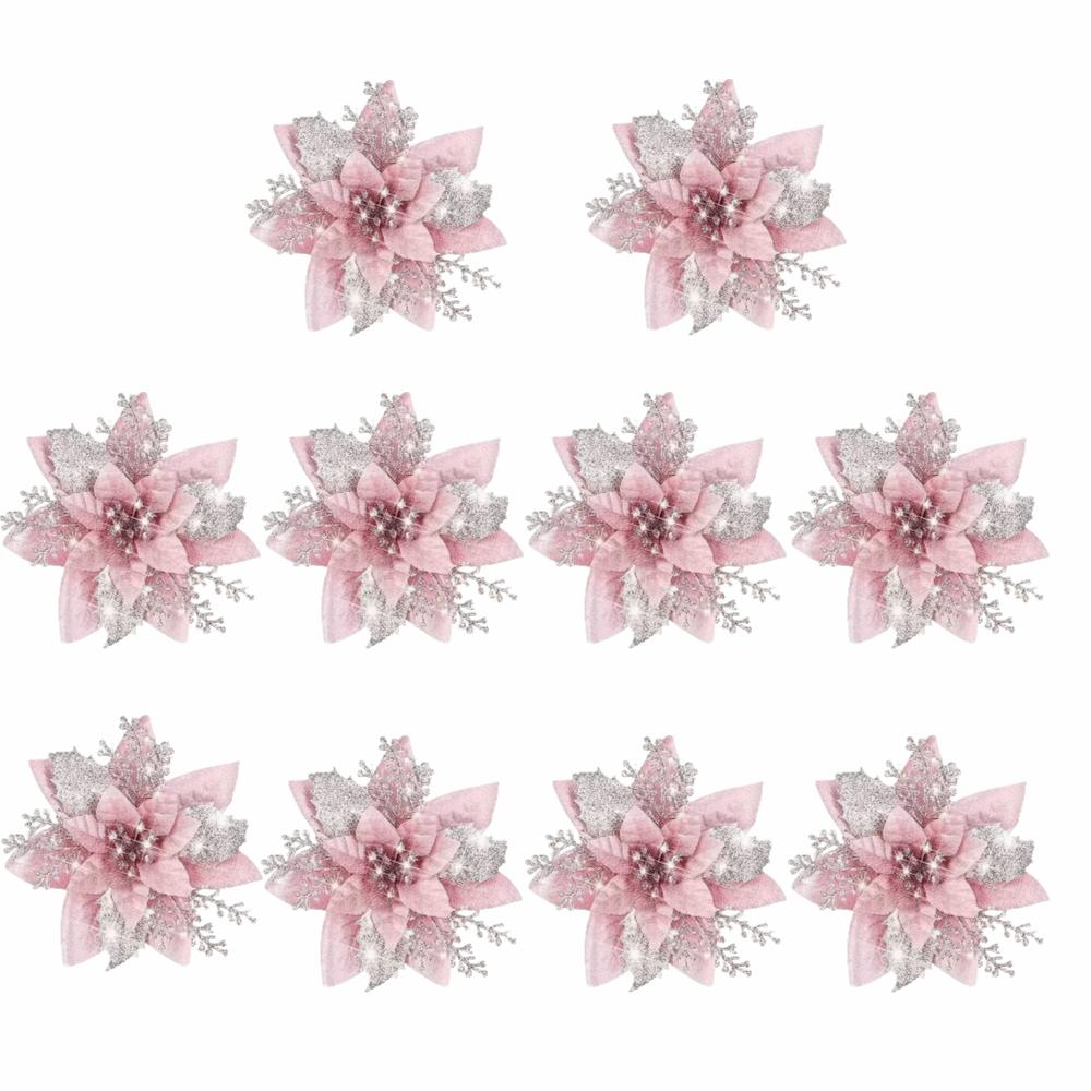 With Detachable Clips Artificial Flowers Glitter Finish Christmas Tree Ornaments Wreath Decorating