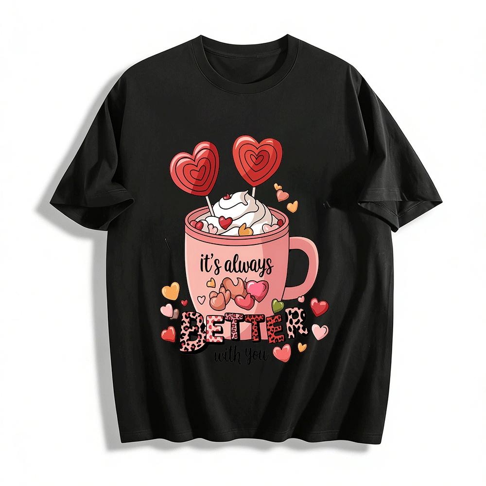 

Valentines Day Heart Coffee Print Casual Couple T-Shirt Pure cotton T-shirt XXS