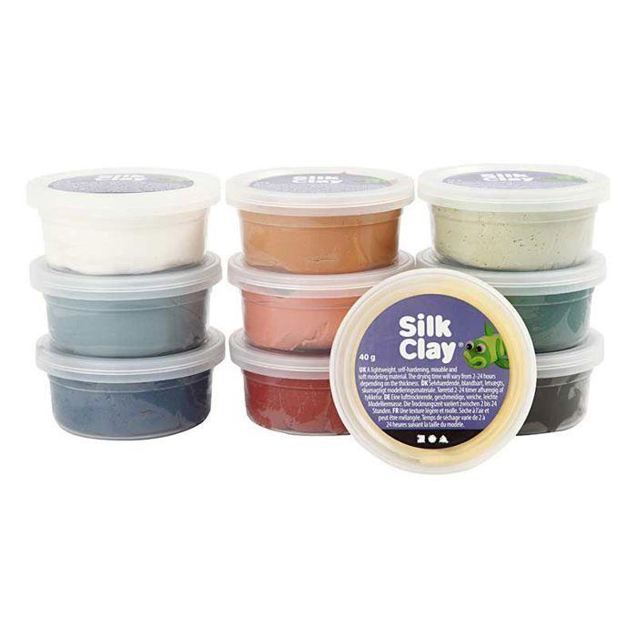 Pâte à modeler - Silk Clay - Assortiment de 10 pots - 40 g chacun - Multicolore - Douce et légère