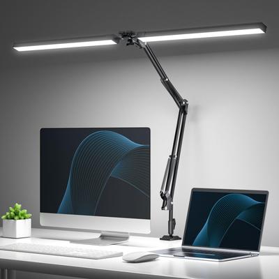 CHICLEW Lampă de birou LED 24W Lampă cu suport Lampă de masă lată Lampă cu suport Braț oscilant Lampă de masă cu cap dublu Iluminare în 3 culori Dimare continuă Arhitect