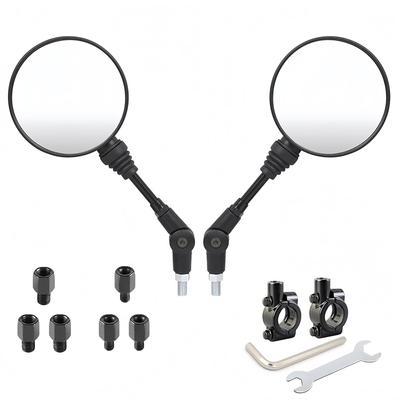Motorcycle Adjustable 10mm Universal Set of 2 J.H.T Mirrors, Round, Foldable, Angle, Right-Handed Thread, Fit,