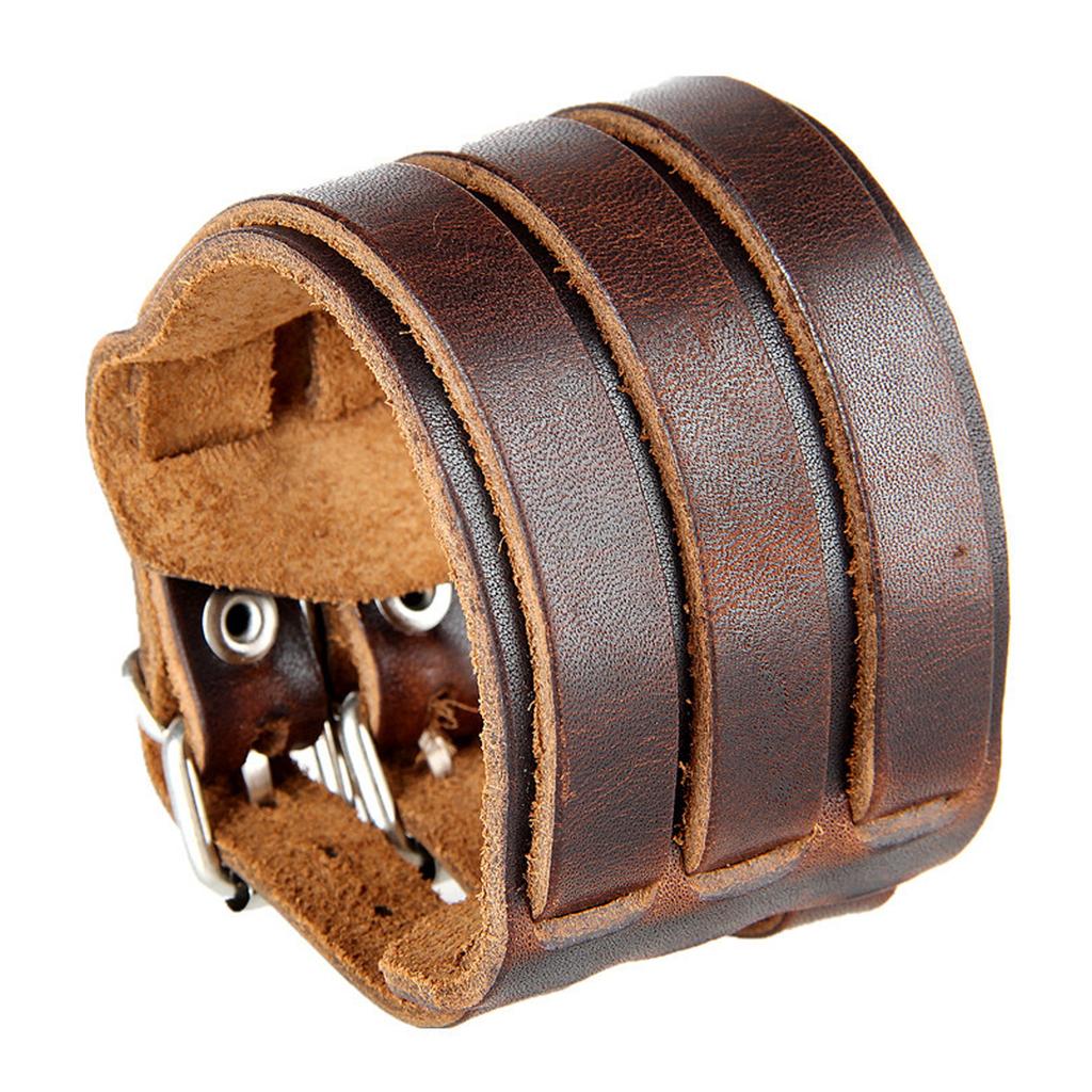 Adjustable Men's Punk Leather Cuff Bracelet Wide Wristband For Streetwear Outfits