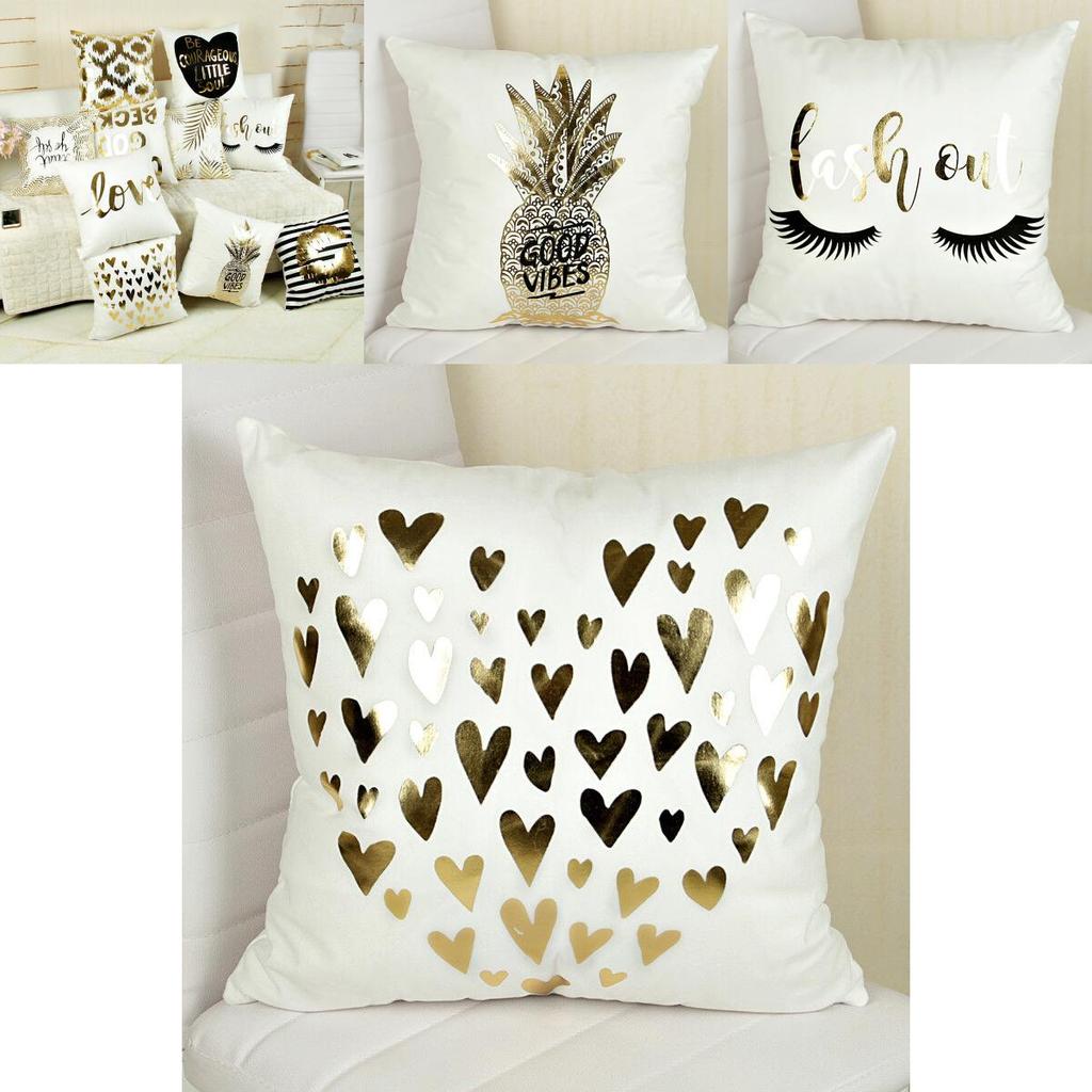 Luxurious Gold Shining Printed Cotton Throw Pillow Case For Elegant Home Decor