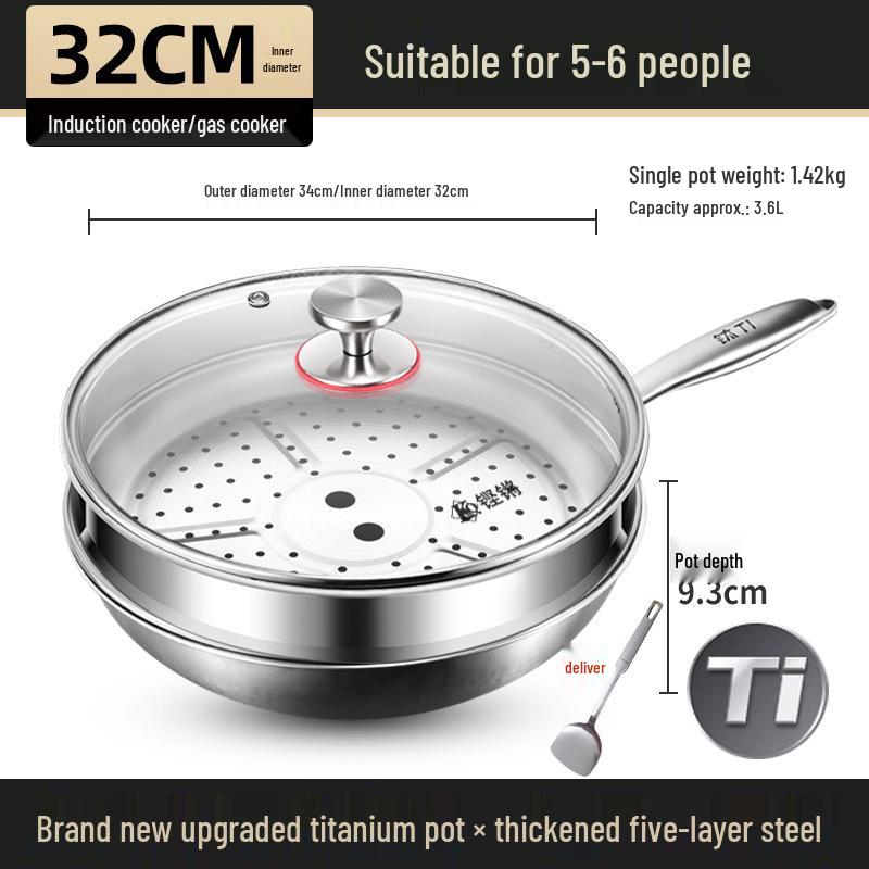 German Fish Scale Hammered Pure Titanium Wok - Uncoated Non-Stick Stir-Fry Pan for Induction Cookers.