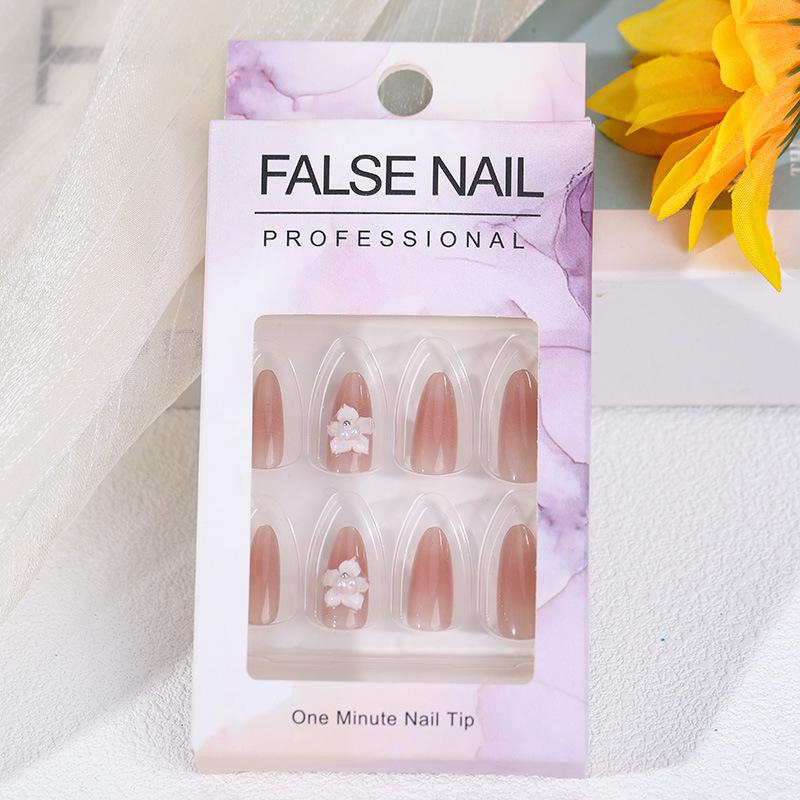 2026 Stylish Medium-Length Wearable Flower Nail Tips - High Quality, Handmade Detachable Nail Art for Students