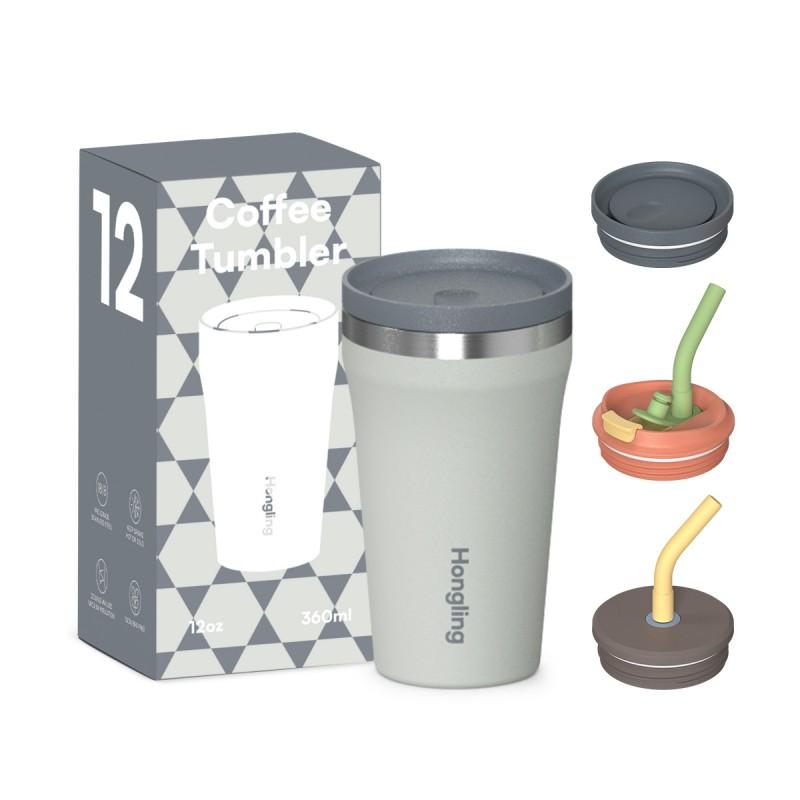Stainless Steel Insulated Travel Mug With Flip Lid Straw 360ml 480ml Vacuum Thermos Office Car Home