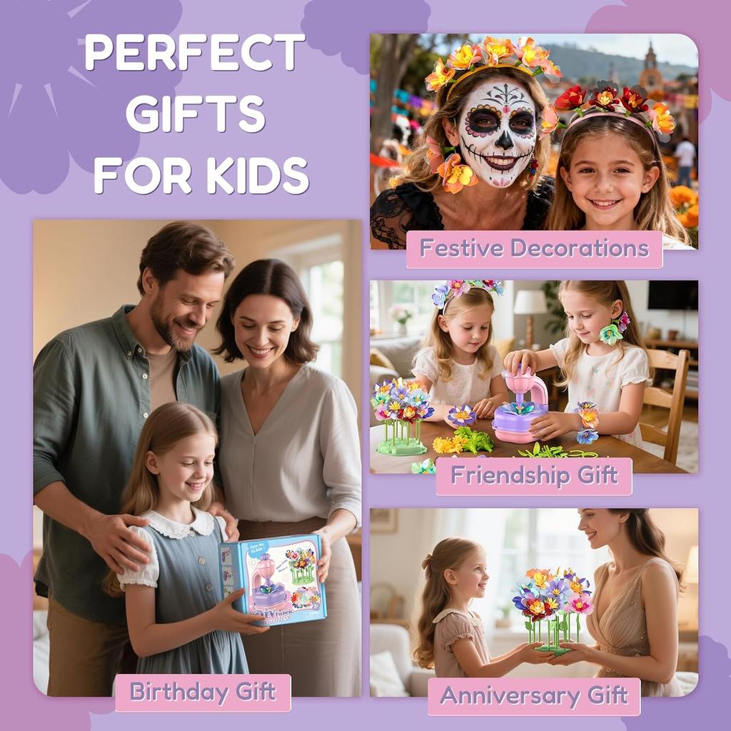 Girls Toys Fabric Flower Bouquets DIY Craft Kits Educational Handmade Flowers Kids Toys For Halloween Christmas Gifts