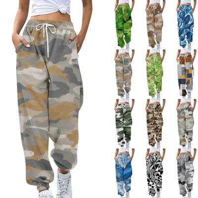 Women's Sports Pants With Pockets Fashion Camouflage Print Elastic Waist Pants Casual Sweatpants Pants