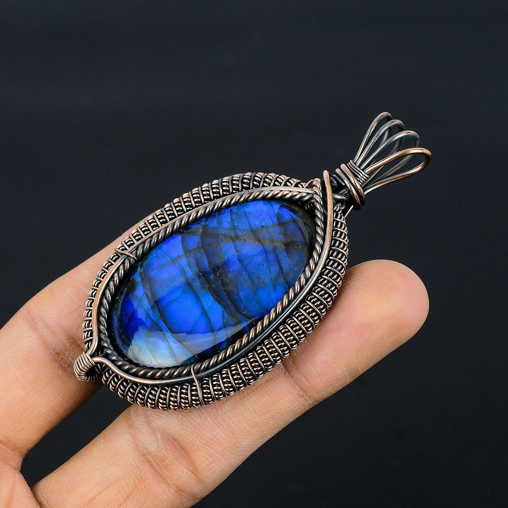 Labradorite Pendant, Handmade Gemstone 999 Copper Wire Wrapped Pendant Antique Jewelry, For Gift Silver Jewelry