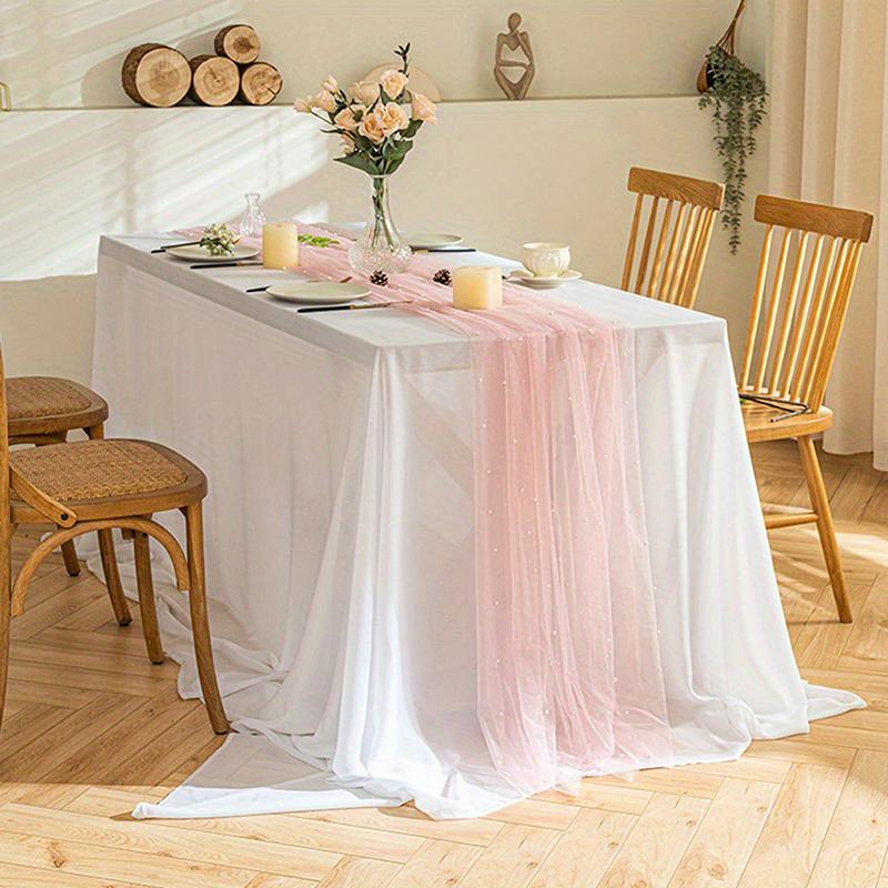 Gazowy Biegacz na Stół Romantyczny Siatkowy Obrus z Pereł Pokrowiec na Stół Weselny Jadalny Dekoracja na Urodziny Baby Shower Imprezowy