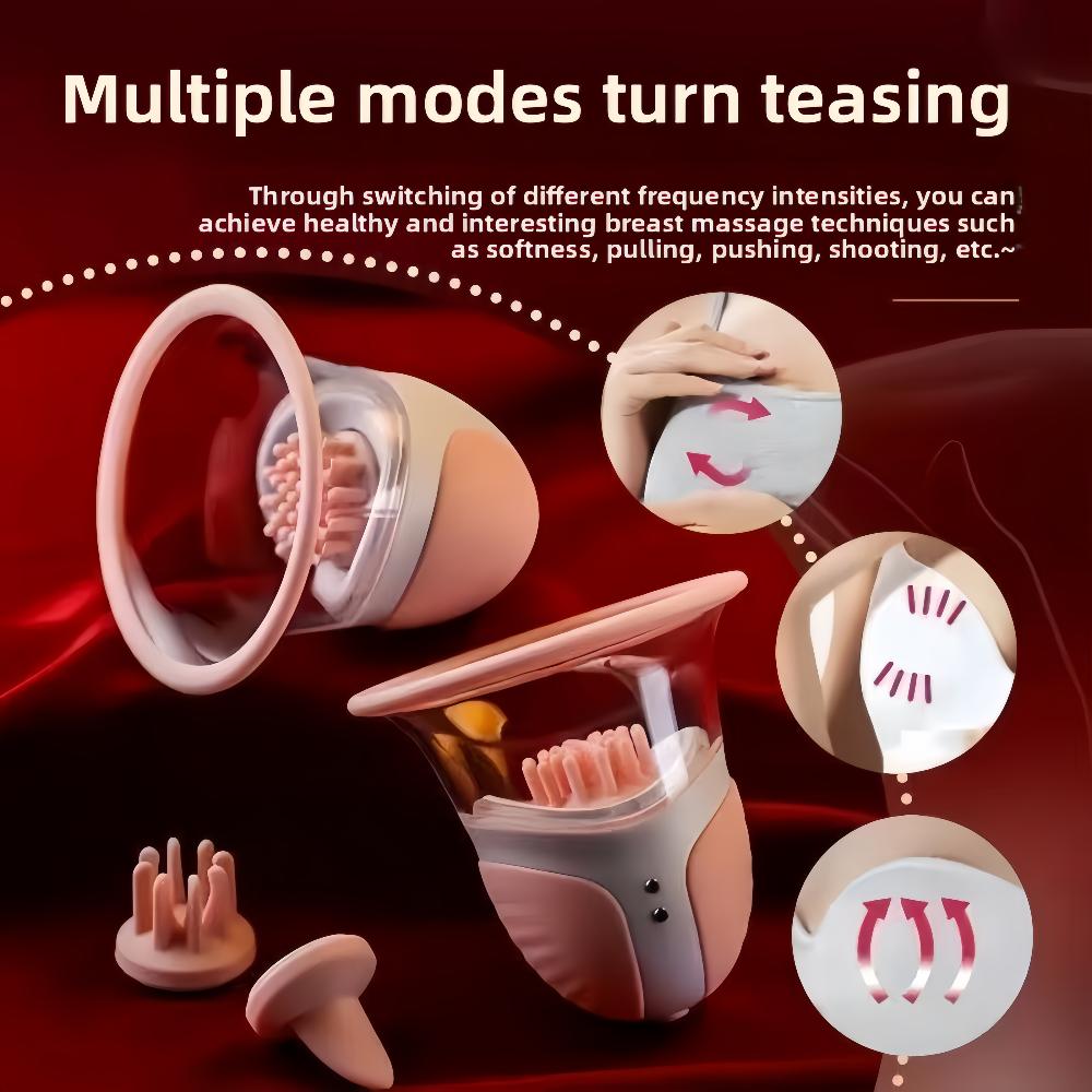 Vakuový masážní přístroj na zvětšení prsou, vibrační, rotační jazyk, lízání, vakuová pumpa, masáž prsou, stimulace bradavek, masturbátor, sex