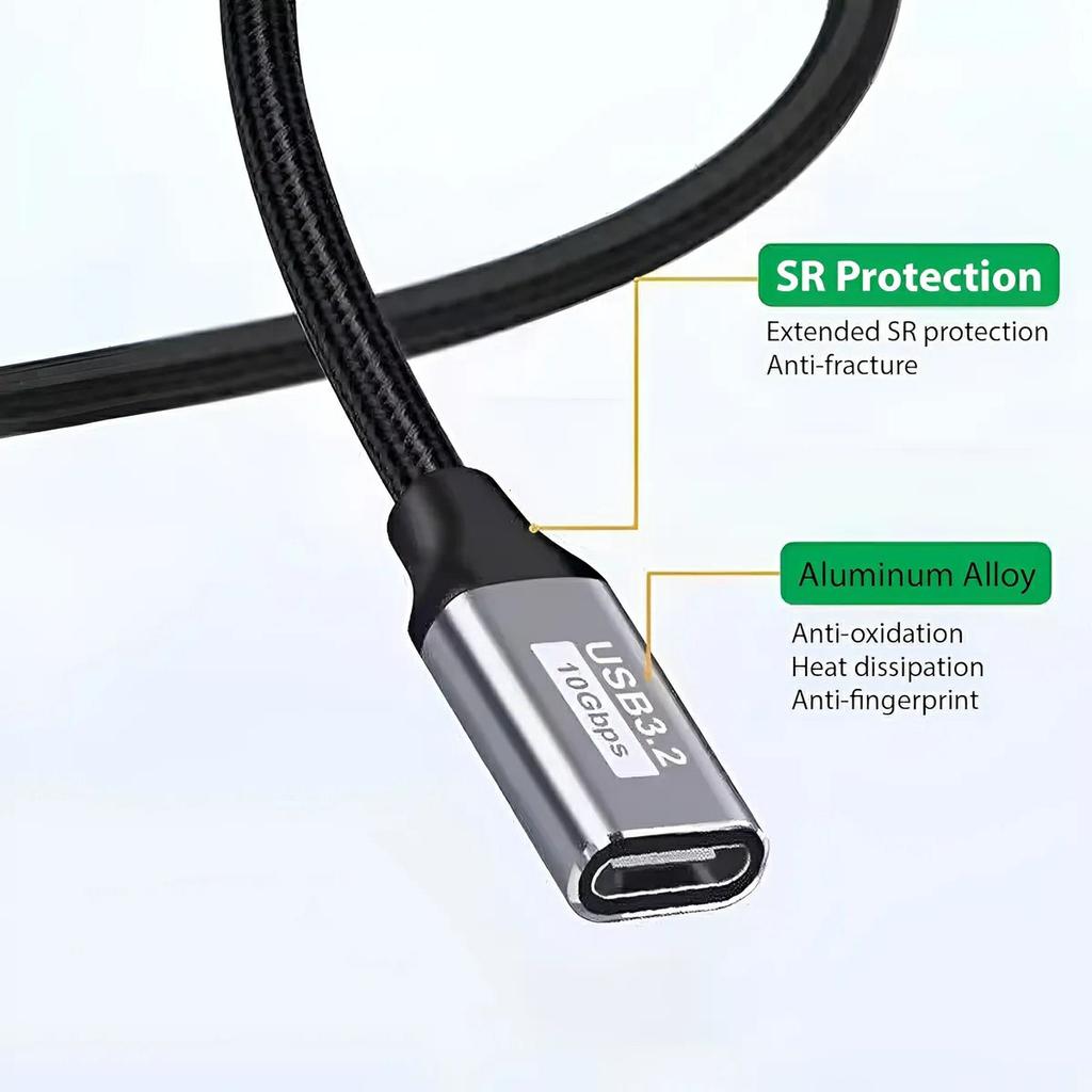 3m Aluminum Alloy Type-C Male to Female Extension Cable USB3.1 Gen2 Data Cable 4K/60HZ Video Support 10Gbps Data Transfer