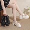 Bow Thick Mary Jane Single Shoes Women's 2025 Summer New Height Increase French Versatile High Heel Small Leather Shoes Women