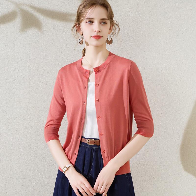 TUHUANG Damen Eleganter Gerippter Strick-Cardigan mit 3/4-Ärmeln