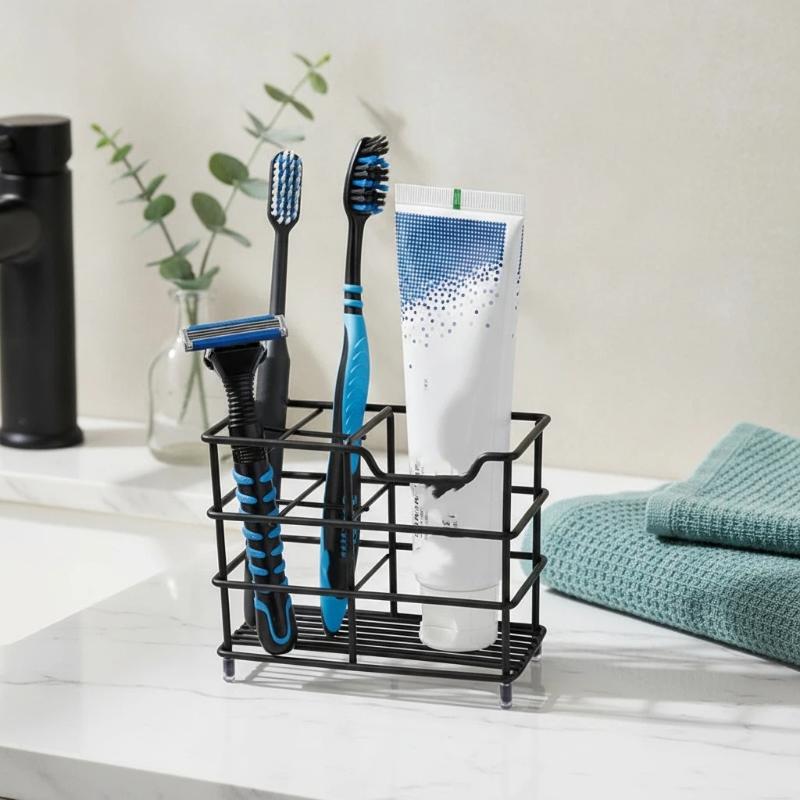 5-Slot Metal Toothbrush Holder - Space-Saving Freestanding Design, No Installation Required, Ideal For Bathrooms
