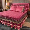 1pcs Luxurious European Quilted Crystal Velvet Bed Skirt Set with Lace Trim - Warm, Thick,1 Bed Skirt