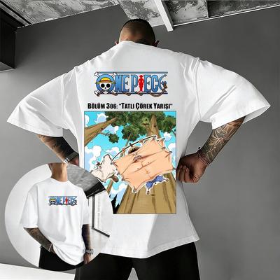 One Piece Anime T-Shirt Herren Damen Luffy Print Baumwolle Kurzarm Tee Grafik Streetwear Oversized Lässige Tops 2026 Sommer Y2k