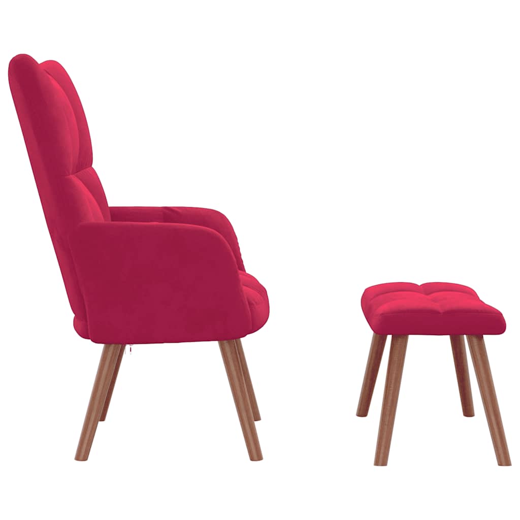 Relax Chair with Ottoman Wine Red Velvet