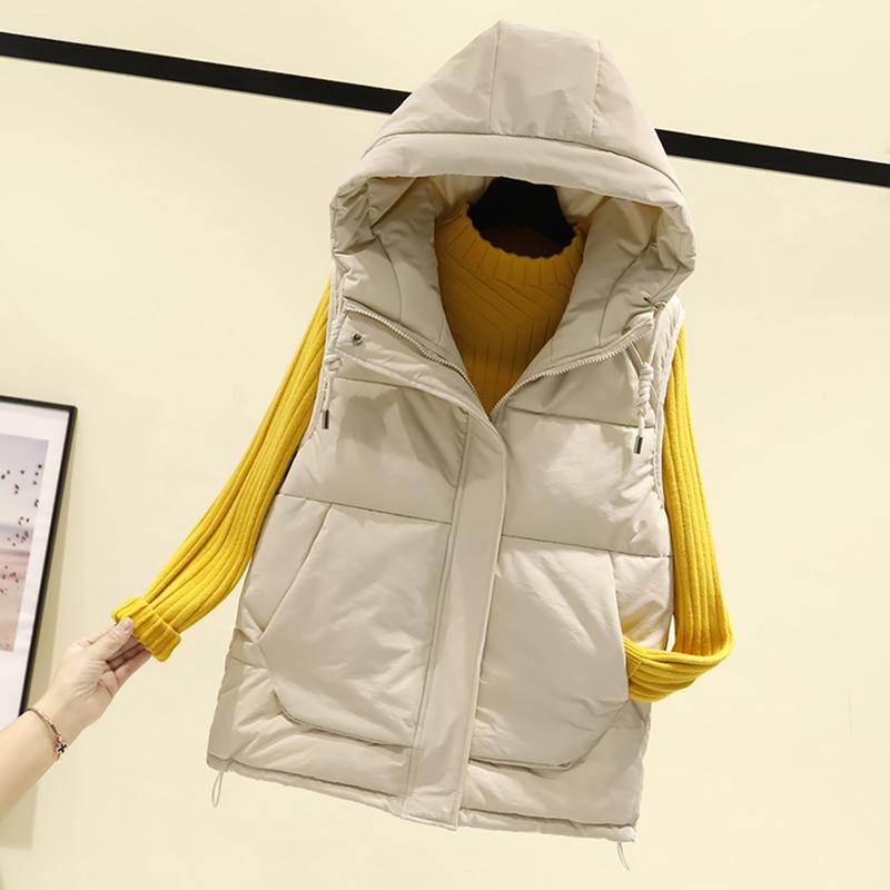 

Зимний теплый жилет для женщин, модный хлопковый жилет с капюшоном, повседневная зимняя куртка без рукавов, женская верхняя одежда XXXXL абрикосовый