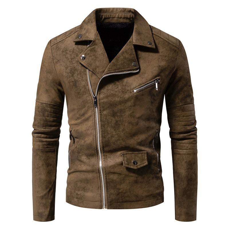 

Retro leather jacket man is autumn and winter retro tie-dye washed loose velvet jacket man 4XL