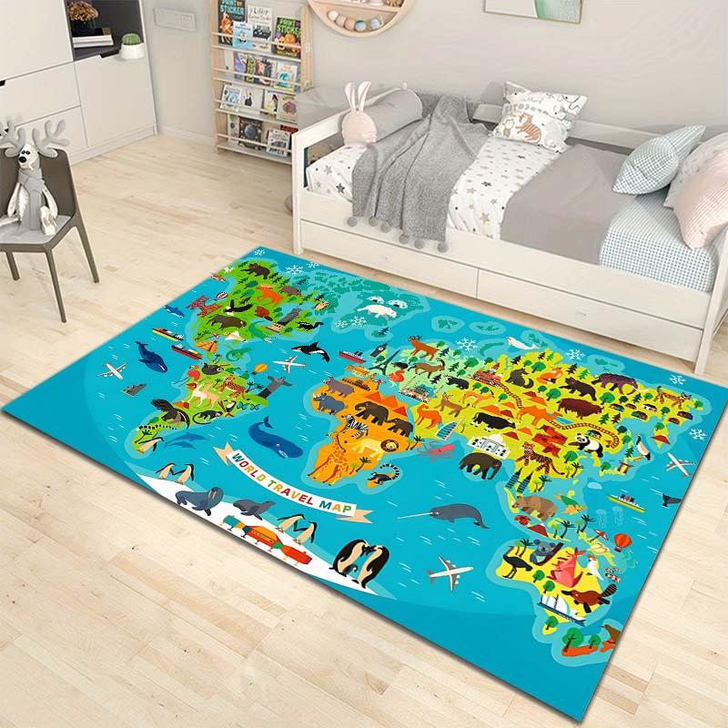 Cartoon World Map Pattern Floor Rug Carpets for Living Room Bedroom Bedside Bathroom Floor Mat Area Rug Kids Room Decor Gift